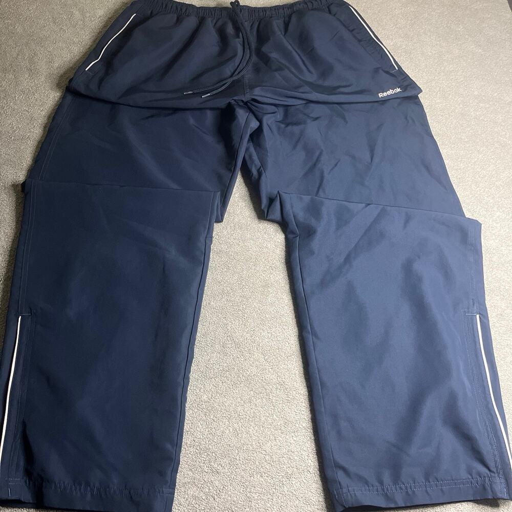 Vintage Reebok Men’s Track Pants Navy Blue Windbreaker Ankle Zip Lined XL B263